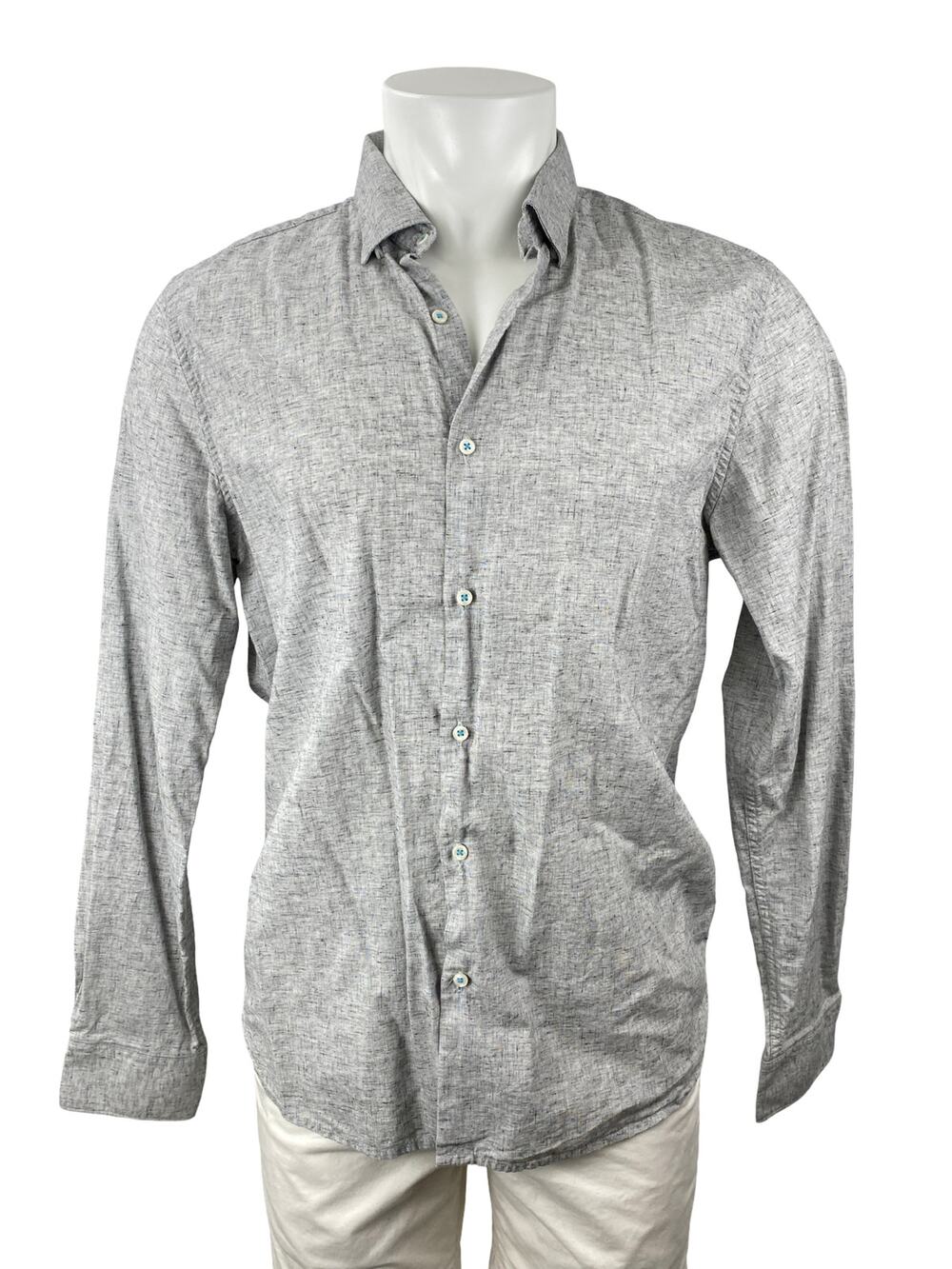Denim & Flower Men's Gray Collared Long Sleeve Office Button Down Shirt Top Sz L